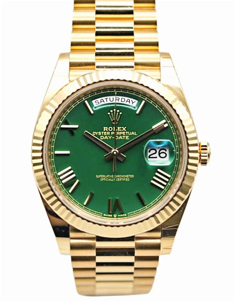 rolex day date 40mm yellow gold green dial|rolex day date 40mm price.